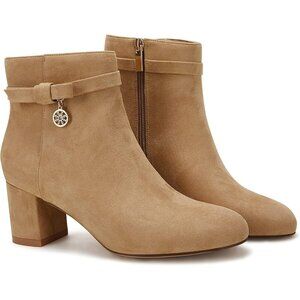 Women’s Khaki Vintage Chunky Block Low Heel Boots Tie Knot Zipper Booties